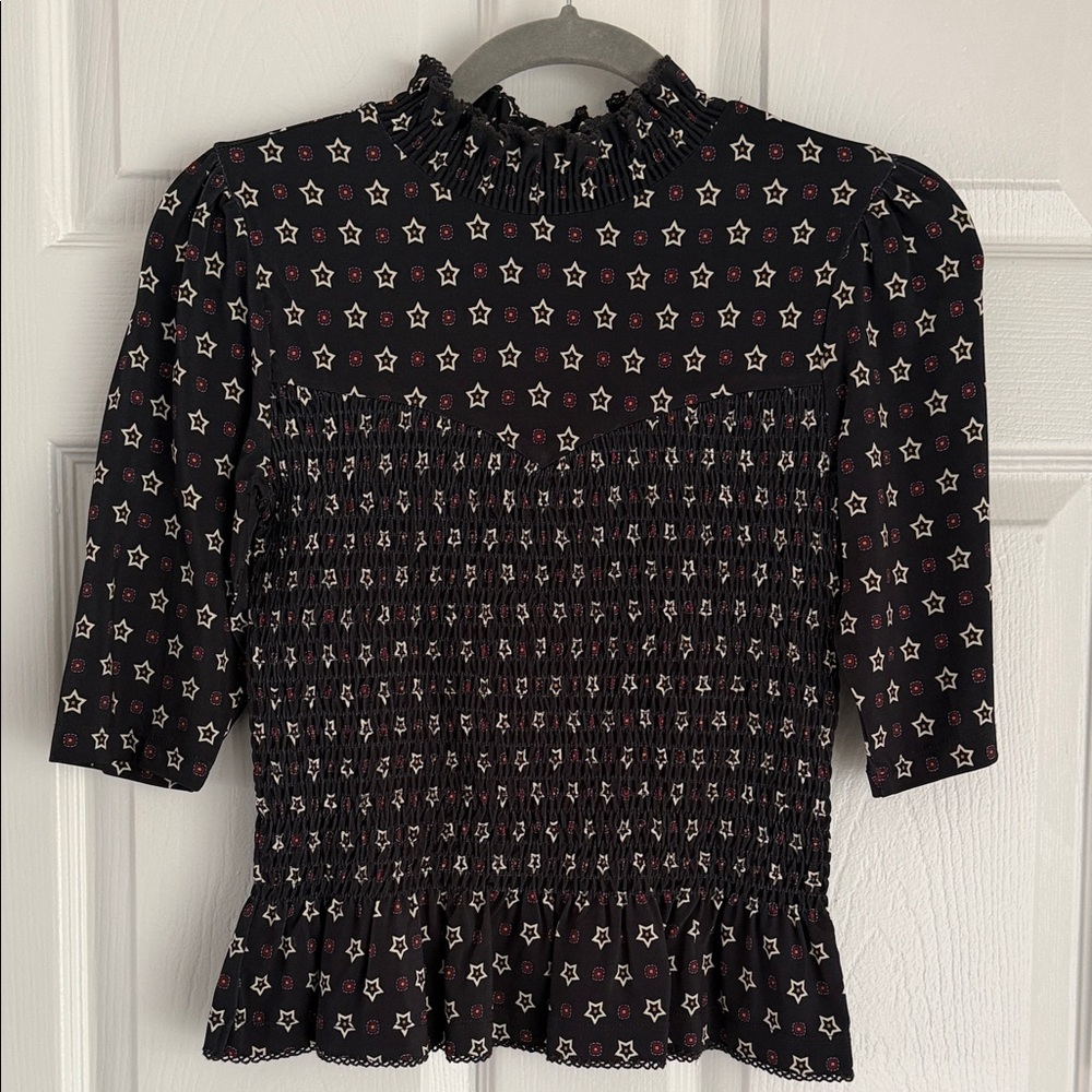 SANDRO star-print smocked-waist top
